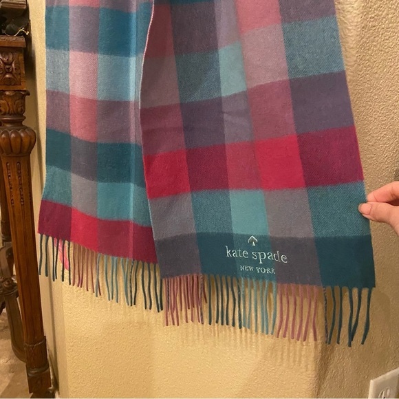 NWT~KATE SPADE Multicolor Festive Check Wool Cashmere Scarf - Picture 3 of 7